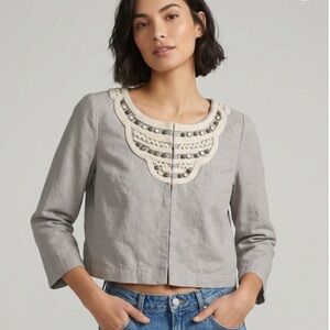 IDRA Anthropologie Taupe / Cream Trim Linen JACKET